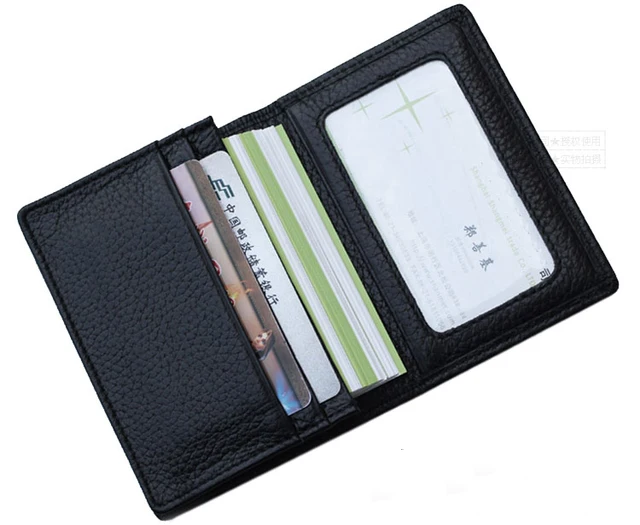 black genuine leather credit card wallet man card holder orange bifold business cards