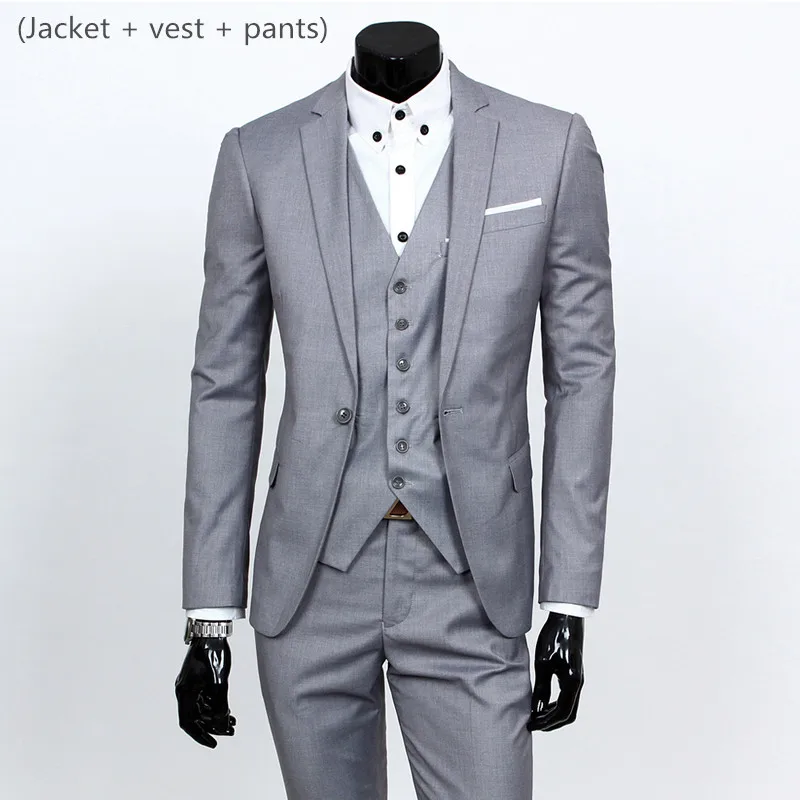 Блейзер+ жилет+ брюки) Мужская Свадебная одежда костюм жениха мужской костюм из трех предметов деловой Банкетный мужской костюм плюс размер 6XL Костюмы - Цвет: 3 piece Light Grey