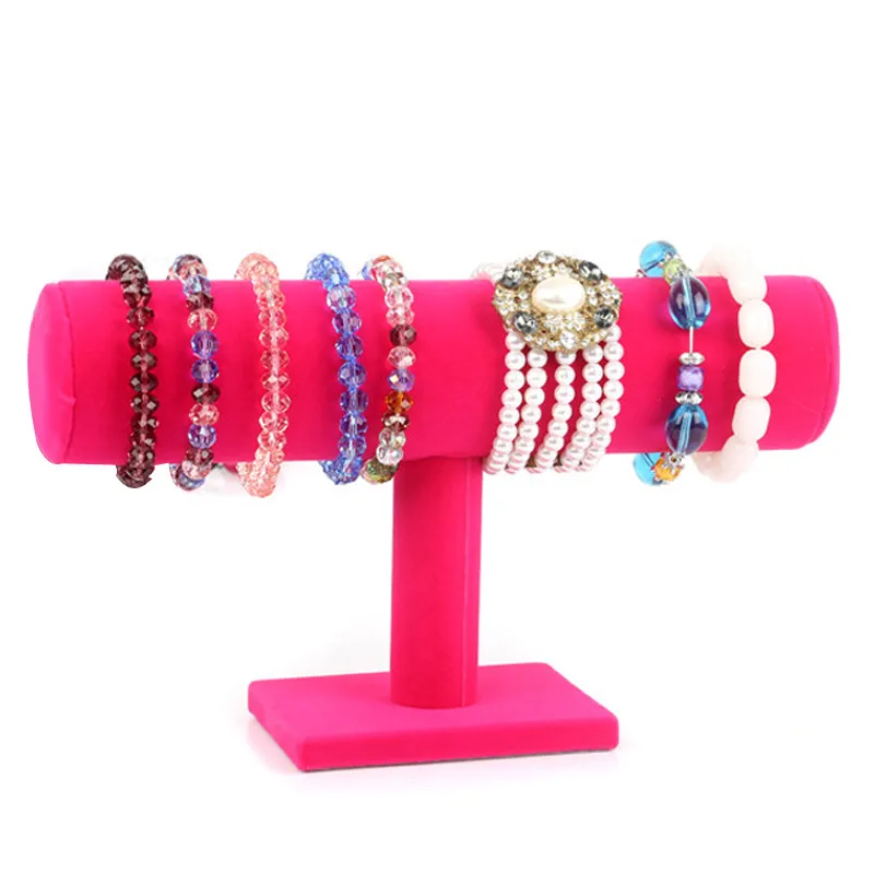 1Pcs Hot Pink Velvet Hard Bracelet Jewelry Display Stand Holder Packgaing High Quality T Bar