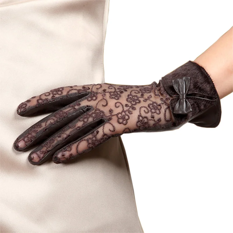 2019 New Women Genuine Leather Gloves Female Autumn Winter Plush Lined Lace Lambskin Leather Driving Gloves L156NC-1 2019 New Women Genuine Leather Gloves Female Autumn Winter Plush Lined Lace Lambskin Leather Driving Gloves L156NC-1