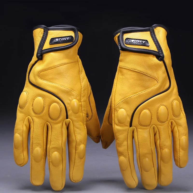 

AMU-G78 Retro genuine Leather motorcycle gloves Safety Windproof anti cold electric bicycle Motocross racing moto gloves M L XL