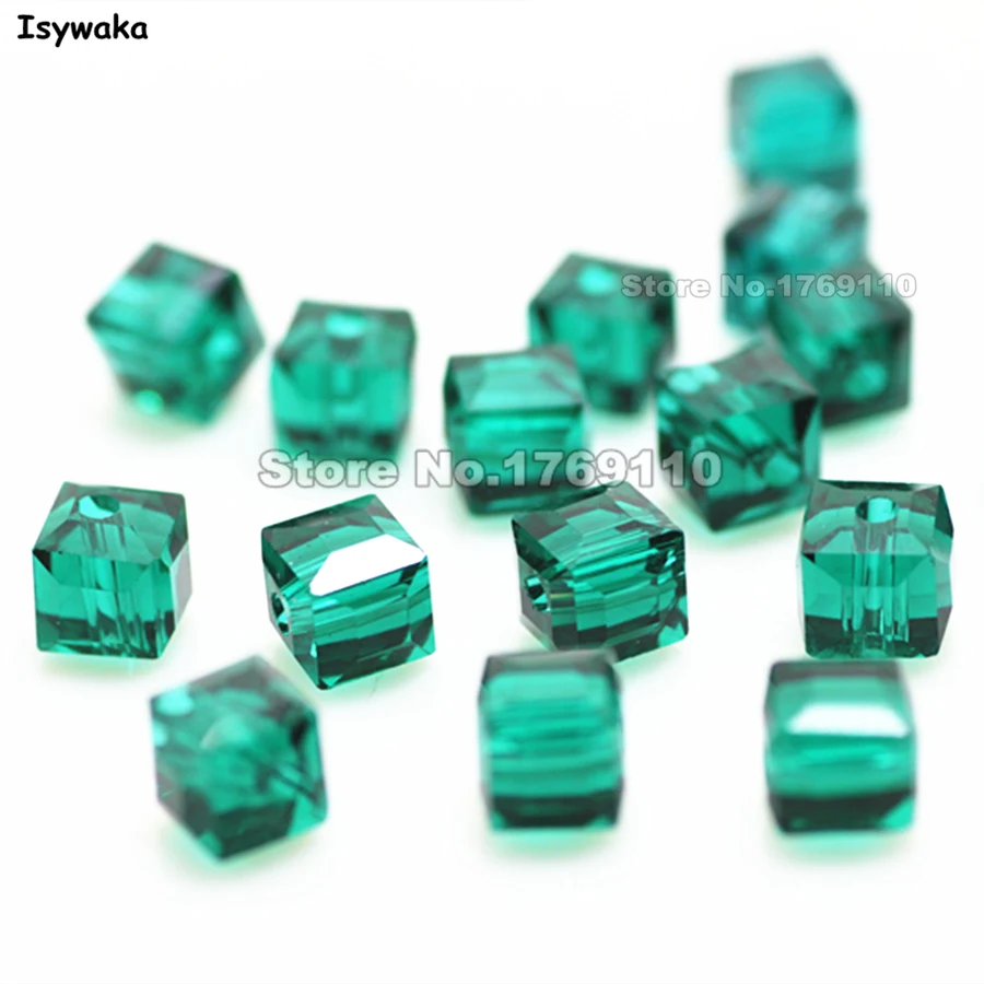 

Isywaka 100pcs Blue Green Color Square 6mm Austria Crystal Beads Charm Glass Beads Loose Spacer Bead for DIY Jewelry Making