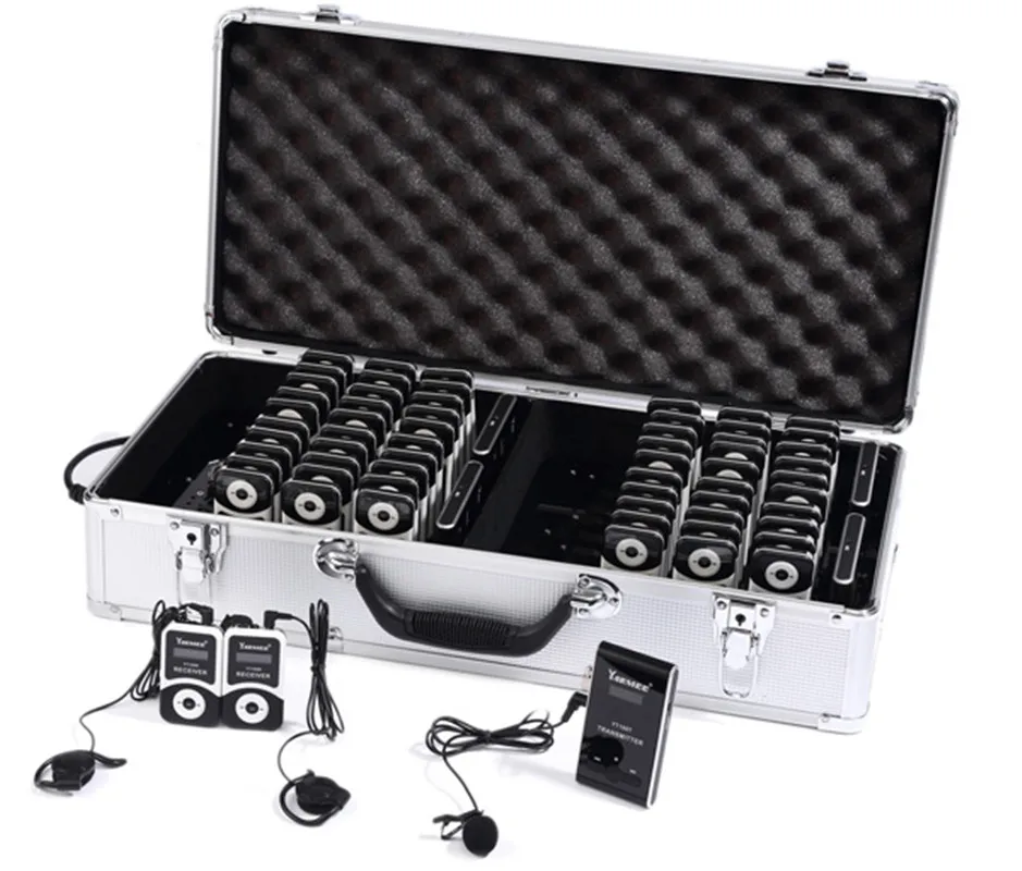

Free Shippping YARMEE YT100 One Set Audio Guide Equipment/ Wireless Tour Guide System include 2 Transmitters And 60 Receivers