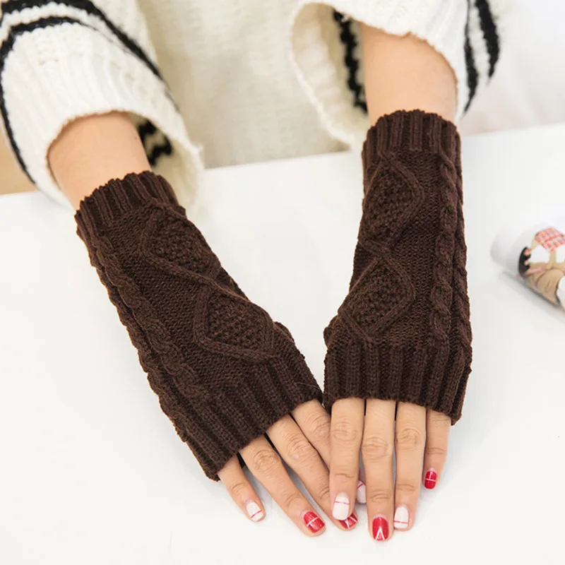 1 пара, стильные зимние весенние теплые женские перчатки, одноцветные теплые длинные перчатки без пальцев, женские вязаные шерстяные варежки, guantes mujer