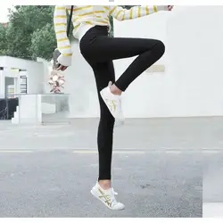 2019 г. пикантные большой размеры однотонные брюки-карандаши женские длинные леггинсы для женщин Высокая талия стрейч мотобрюки женская