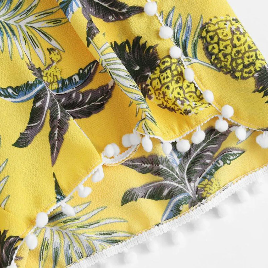 Shorts Spodenki Damskie Femme Pantalones Cortos Mujer Pineapple Printing Mid Waist Loose Sexy Elastic Waist ShortsZ4