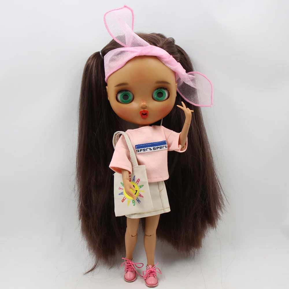 Наряды для куклы Blyth, большая розовая рубашка и юбка с повязкой на голову, сумочка, костюм для куклы ICY DBS, JerryBerry, Pullip