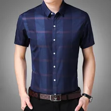 Европа летние мужские модные тонкие с отложным воротником однобортные хлопковые клетчатые блузки топы мужские деловые рубашки футболки