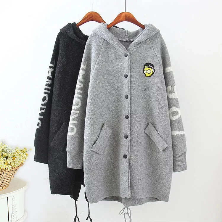 2016 Winter Women Long Cardigans Coat Cartoon Embroidery Hooded Women Jacket Coats Sweater Women Poncho Christmas Sweater