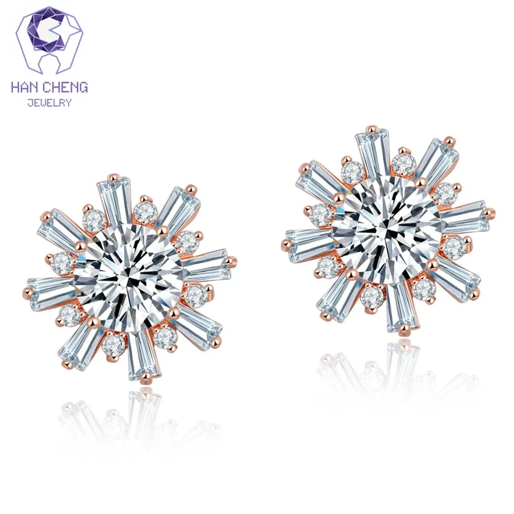 

HanCheng New Fashion Gold/Silver Plated Nail CZ Zircon Gem Stone Daisy Flower Stud Earrings For Women Jewelry brincos bijoux