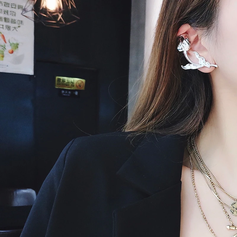 

New Personality Fashion Metal Rose Flower Clip Earrings For Women Exaggerated Elegant Wedding Party Brincos Accessories