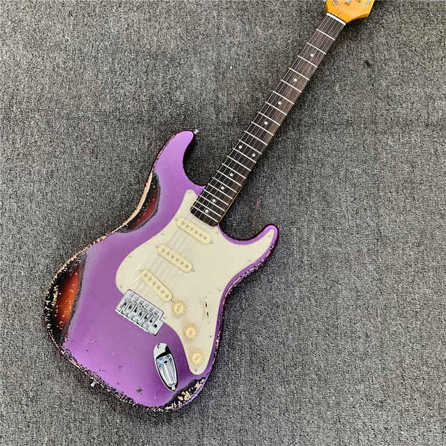 In stock, purple mixed color retro electric guitar style retro, relic