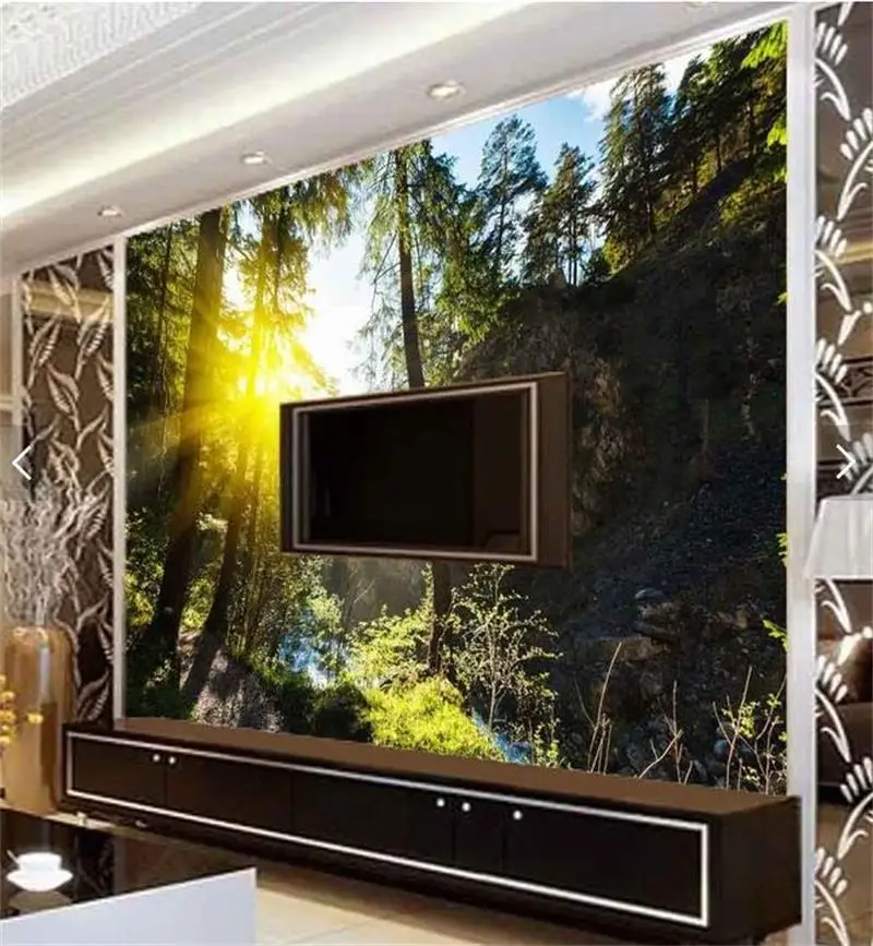 3d Room Photo Wallpaper Custom Mural Non Woven Wall Sticker Nice Forest Sunshine Painting Tv Setting Wall 3d Murals Wallpaper Wallpapers Aliexpress