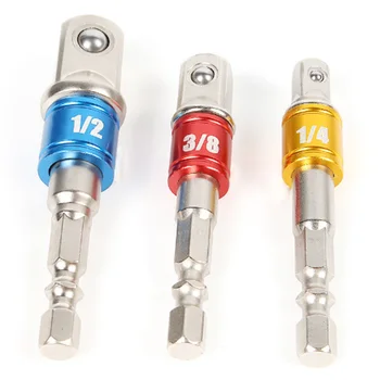 

3pcs Converter Socket Adapter Steel Hex Bit Set Quick Change Hex Shank Set Extension Power Tools 1/4" 3/8" 1/2"
