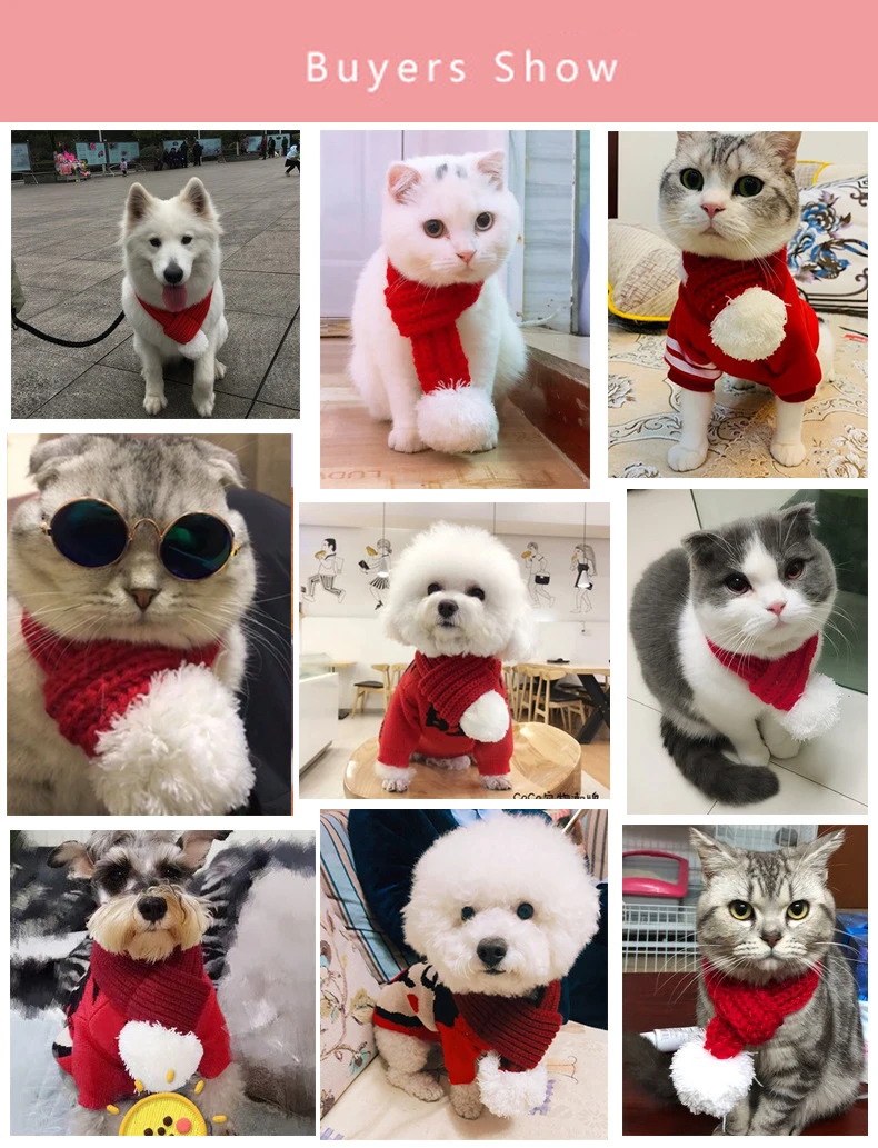 Pet Knitted Scarf Accessories Lovely Dog Cat Poodle Kitty Christmas Ornaments Creative Collar Knitted Fabrics Short Plush S M L (3)