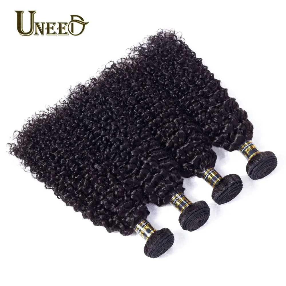 Uneed волос 4 пачки/Лот Малайзии странный вьющихся волос, плетение 100% человеческих Инструменты для завивки волос натуральный черный Цвет
