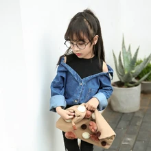 Новинка года, джинсовые блузки для девочек, детское лоскутное пальто с открытыми плечами, Детская рубашка, поддельные две рубашки, Детская осенняя рубашка для малышей, От 2 до 7 лет,#2279