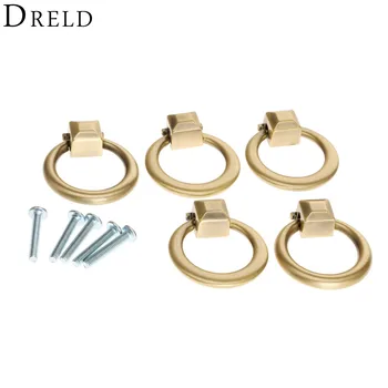 

DRLED 5pcs Vintage Alloy Furniture Ring Knobs Round Pull Handle Cabinet Drawer Dresser Closet Kitchen Door Pull Handle 40mm