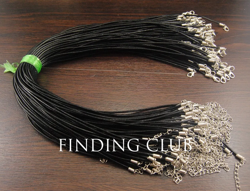 

Wholesale 2mm Black Genuine Leather Cord Pendant Necklace Rope With Lobster Clasp Extender Chain DIY Jewelry Findings