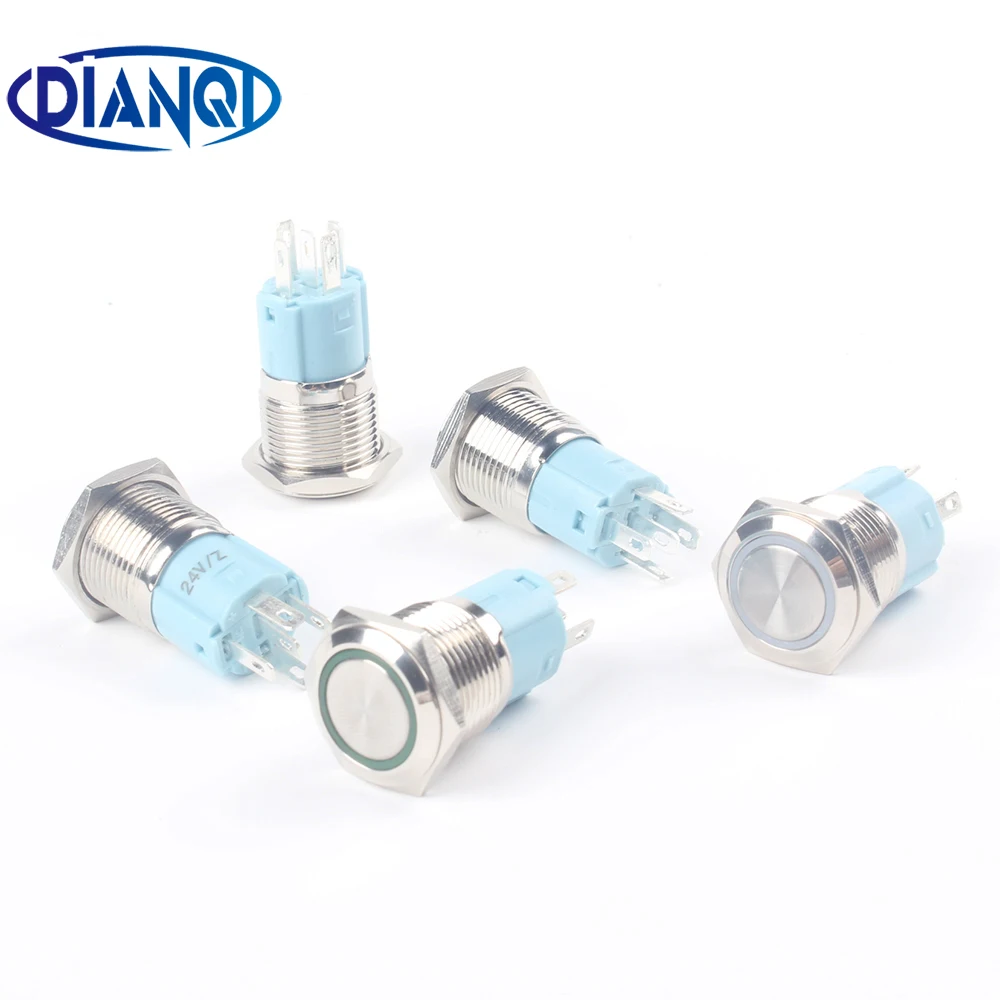 

16mm Waterproof Metal Press Push Button Switch ring Latching/Momentary 1NO1NC 6V 12V 24V 220V red yellow green white blue 16HX