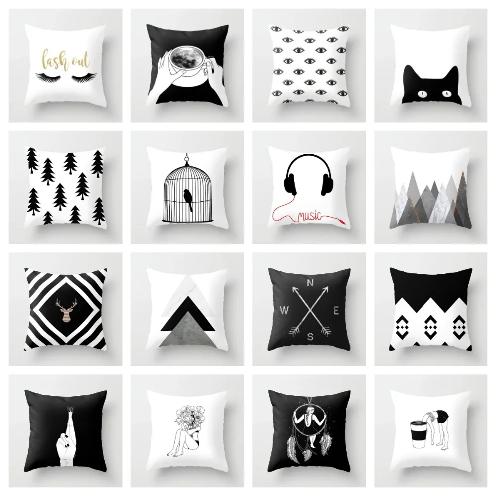 Aztec Design Cushion Black White Nordic Cotton Polyester Textiles Home Decor