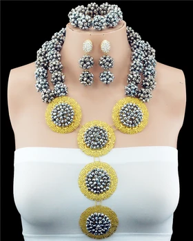 

African Beads Jewelry Set Silver Nigerian Wedding African Beads Jewelry Set 2 Row Crystal Beads Jewelry Set 2016 New Arrival