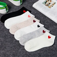 Модные женские носки с принтом сердца, хлопковые короткие носки, весна-лето, милые красные носки с сердечками, высокое качество, короткие носки