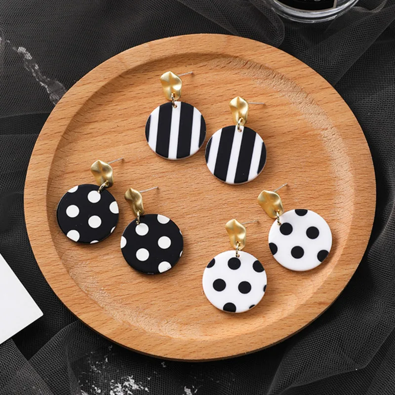 

Hyperbole Star Stripe Polka Dot Button Dangle Earrings Metal Frosted Irregular Round Earrings Korean Long Earrings For Women