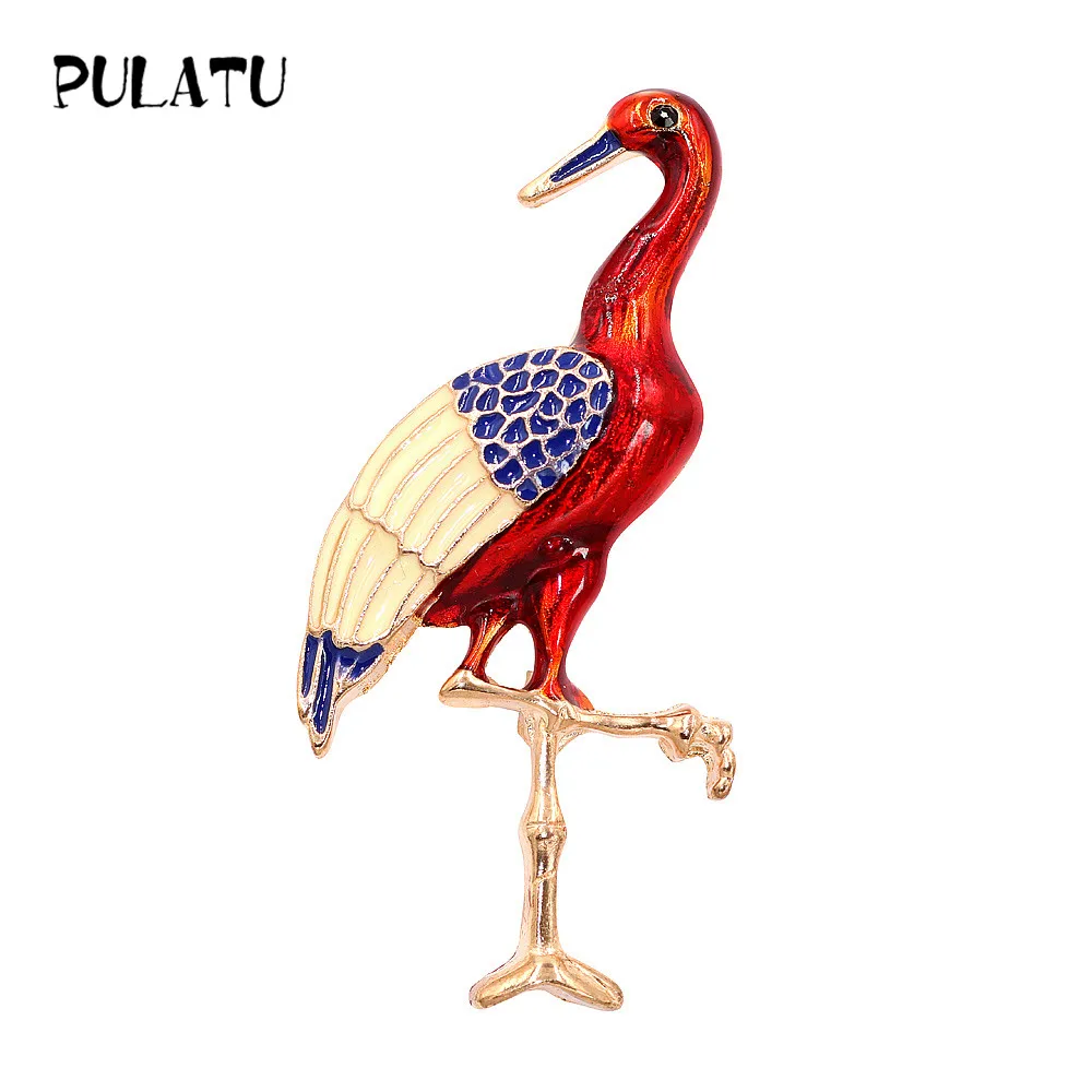 

PULATU Red Crane Brooches for Women High Quality Hand Painted Enamel Brooch Pins Men and Kid Suit Brooches Badges Accessories