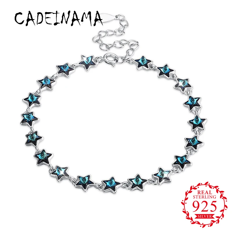 

CADEINAMA Fashion 925 Sterling Silver Charm Bracelet Stars Austria Crystal Cuff Bracelet Real Girl Women Fine Jewelry Party Gift