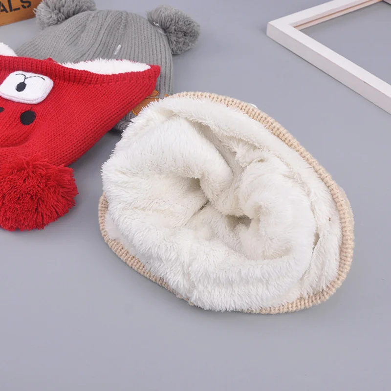 Soft Warm Bear Beanie Hat For Baby Boys Girls Cute Cartoon Kids Hat With Pompom Knitted Double Layer Velvet Winter Baby Hat New  (11)