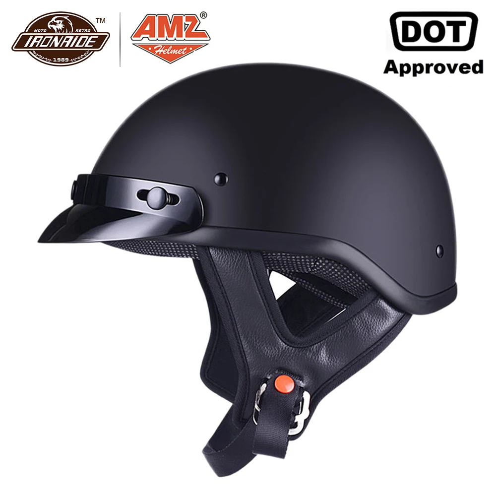 

AMZ Motorcycle Helmet Half Face Retro Moto Helmet Vintage German Style Casco Casque Scooter Helmets With Inner Sun Visor DOT