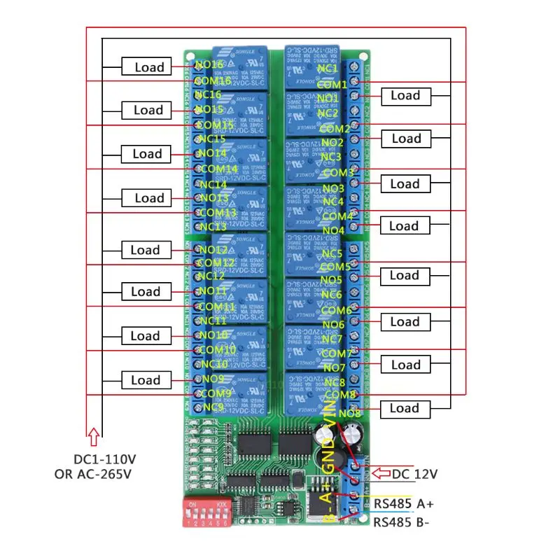 DC 12V RS485 релейный модуль дистанционного управления для ПЛК PTZ камеры моторов 16 каналов