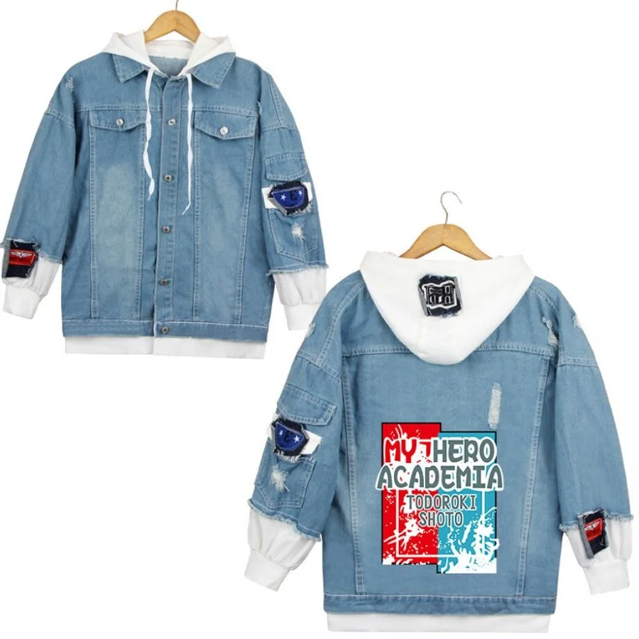 

My Hero Academia Shoto Midoriya Cosplay Jacket Casual Denim Coat Autumn Hooded Sweatshirt Unisex Hoodie Outwear Uniform Suit