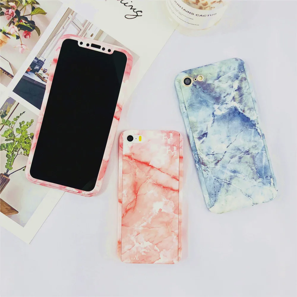 

For IPhone 7 Case Luxury 360 Degree Marble Stone Full Protective Cases for IPhone 6 6S 7 8 Plus 5 SE X Hard Frosted Back Cover