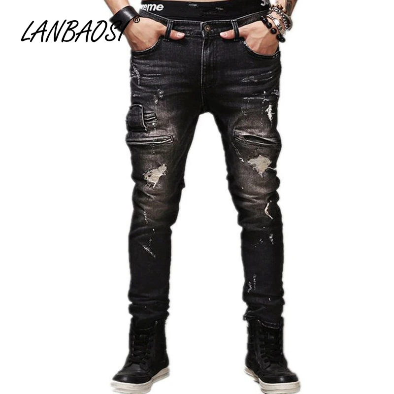 mens ripped black pants