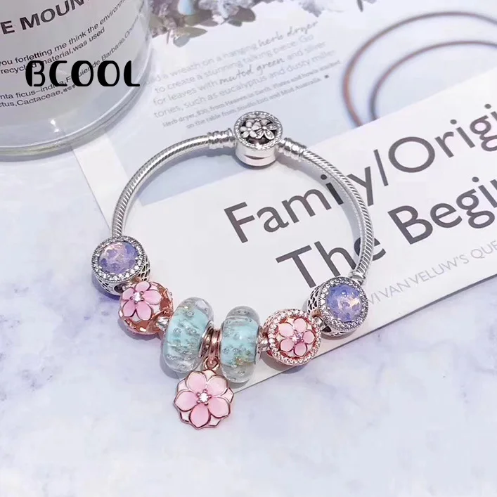 

BCOOL 100% 925 Sterling Silver 1:1 Original Copy 2019 Women's Bracelet Magnolia Crystal Beads Charm Jewelry Silver Free Package