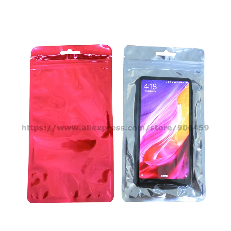 100 шт 12x22 см цветная и прозрачная алюминиевая фольга с застежкой сумка для электронный мобильный телефон оболочки сумки - Цвет: Red
