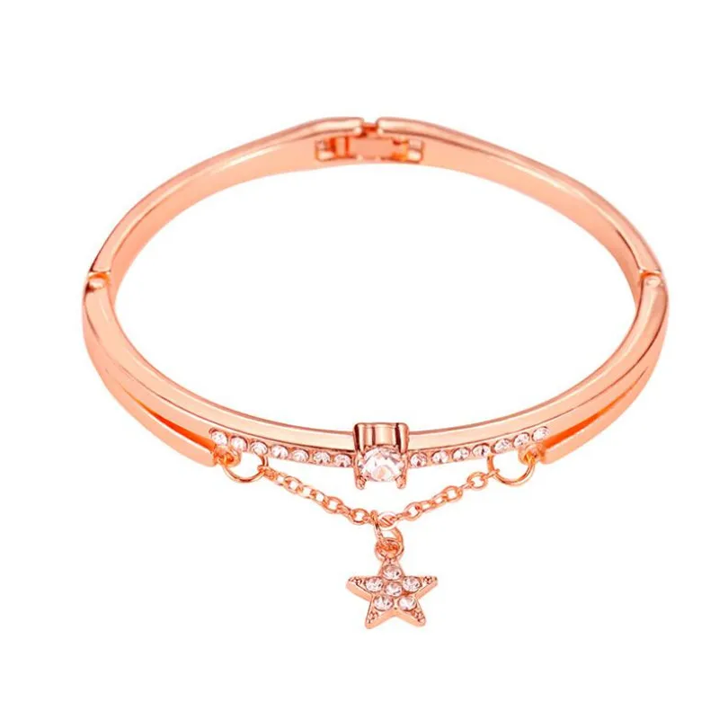 

Fashion Pentagram Silver Gold Rhinestone Bangle Bracelet For Women Stainless Steel Screw Metal Bracelet Womens Jewellery Gift