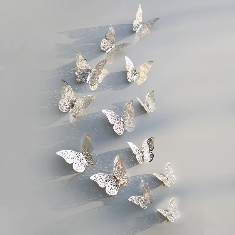 Распродажа 12 шт./партия 3D бабочки полые наклейки на стену DIY отделка из ПВХ детские комнаты украшения для свадебной вечеринки настенные украшения