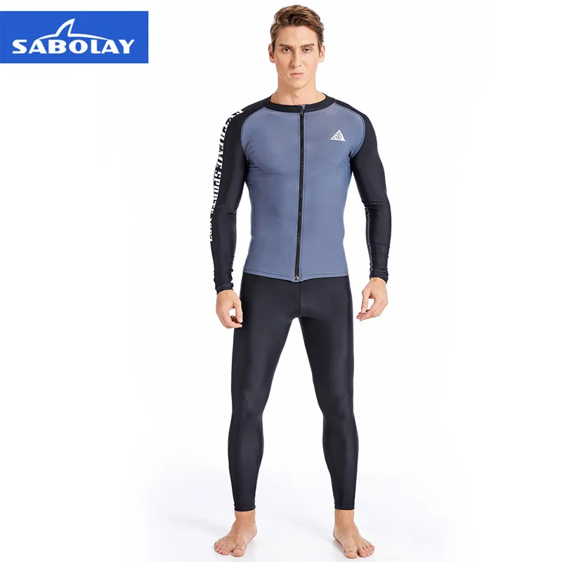 

SABOLAY Men's 2018 New Slim Solid color Long sleeves Two-Piece Suits surf Split swimsuit Sportswear Swim Rash Guards