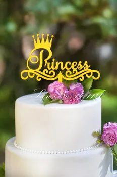 

Girl Birthday Party Decorations Gold / Golden Princess Cake Topper with A Gold Crown Cake Accessory Baby Show Favors