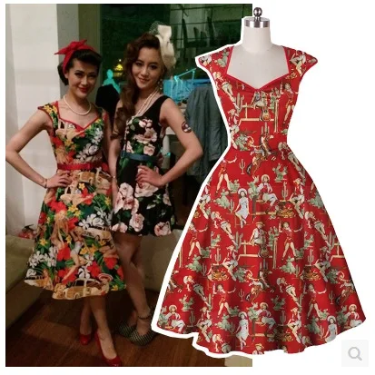 Винтажное Ковбойское платье 35 hawaii с принтом вишни и черепов 50s рокабилли pinup