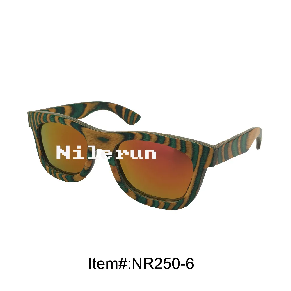 

UV400 gold mirror lens yellow green colorful candy wood sunglasses