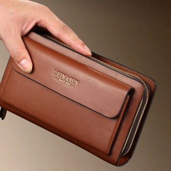 

BEAU-Leinasen Brand Men Wallets With Coin Pocket Zipper Double Zipper Male Wallet Long Large Men Purse Coin Clutch Bag