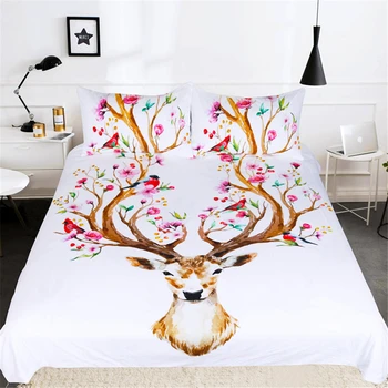 

3D Bedding Set Flowers Antlers Duvet Cover Set Bedding Set King Flower Print Quilt Cover 3 Piece Bedspreads