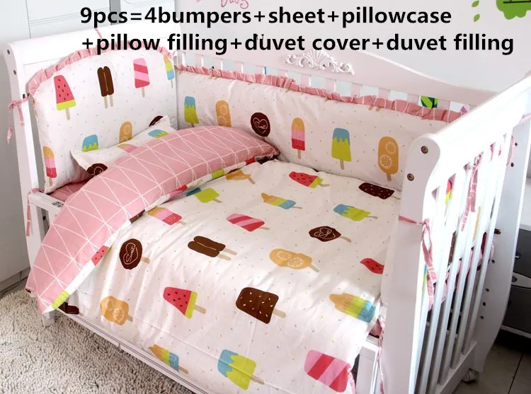 Promotion! 6/7/9PCS Baby Bedding Set Cartoon Crib Bedding Set for Girls boys Baby Crib Bedding Set,120*60/120*70cm