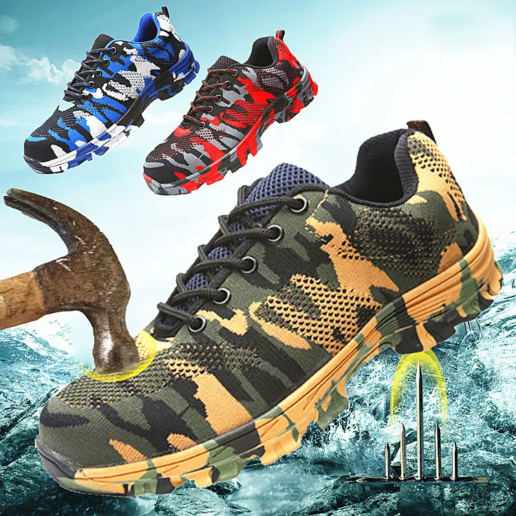 

Men's breathable steel toe work safety shoes men's outdoor non-slip steel puncture waterproof construction safety casual shoes