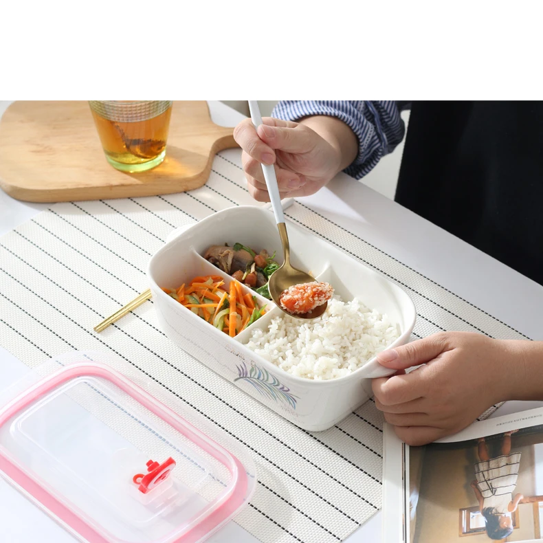 Worthbuy керамические контейнеры с 3 отделениями с крышкой Bento Box контейнер для еды китайский Портативный Ланч-бокс Bento box