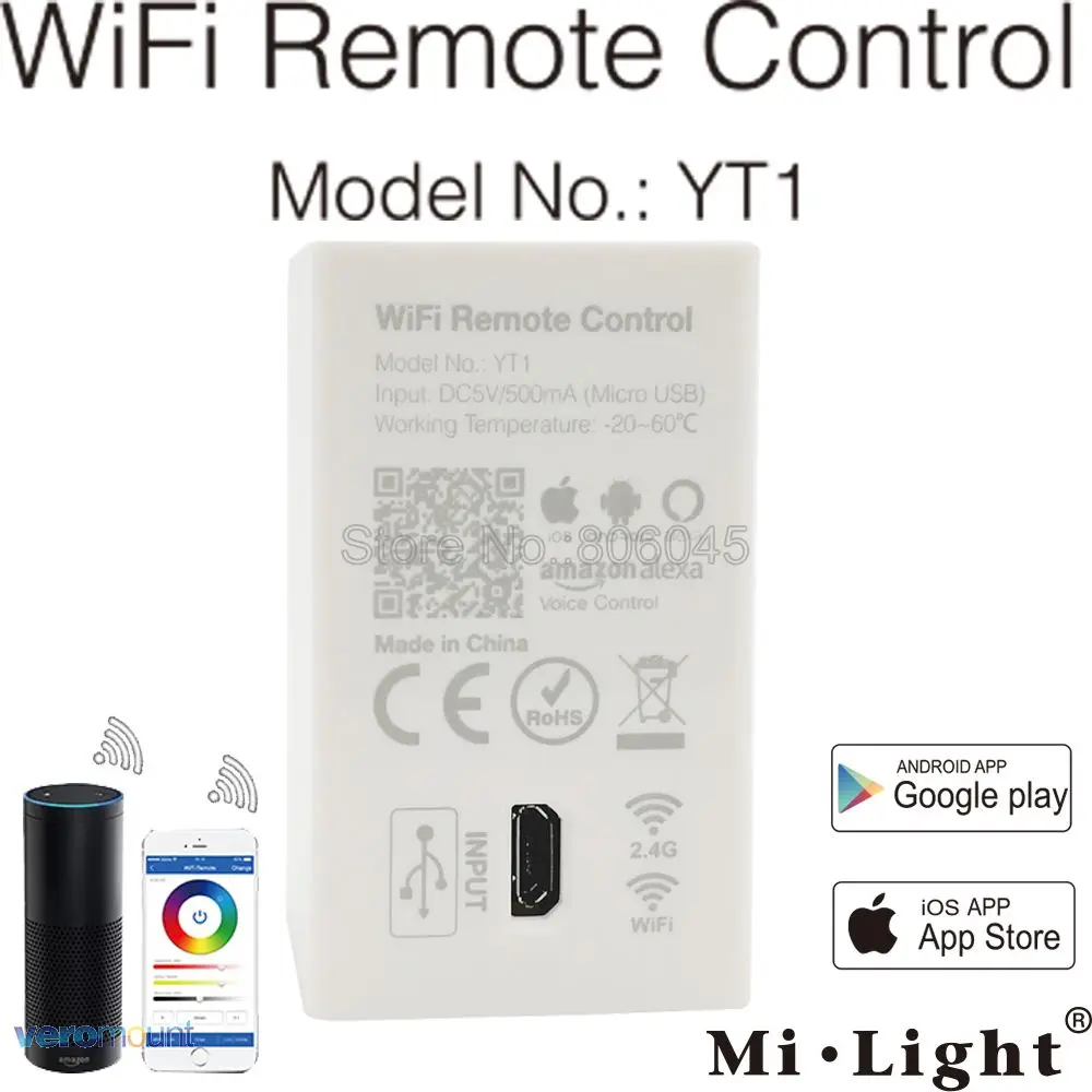 

Milight YT1 Remote Controller Amazon Alexa Voice Control WiFi Wireless & Smartphone APP Control work with Mi.light 2.4G Series